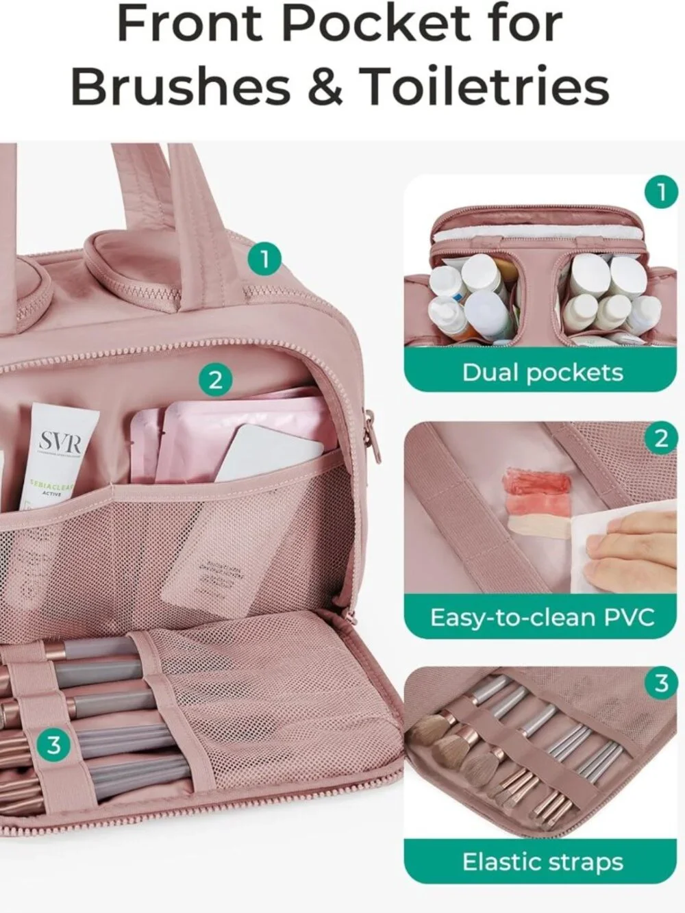 Lightweight Large Travel Toiletry Bag for Women - Wide-Open Makeup Organizer